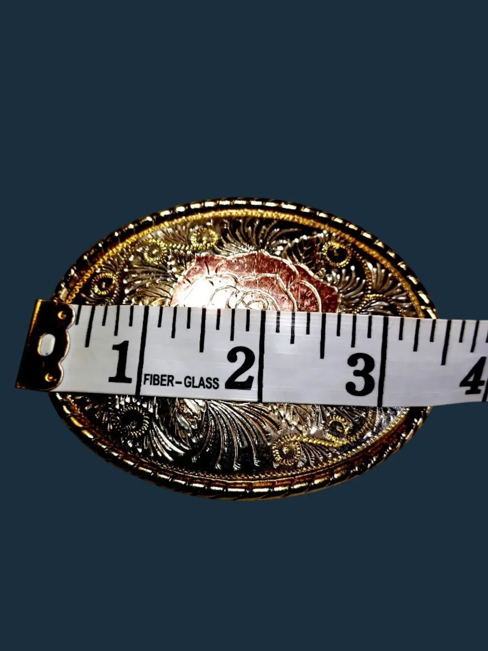 Western Belt Buckle Silver & Gold Rose Flower W Logo Made in USA Oval Womens